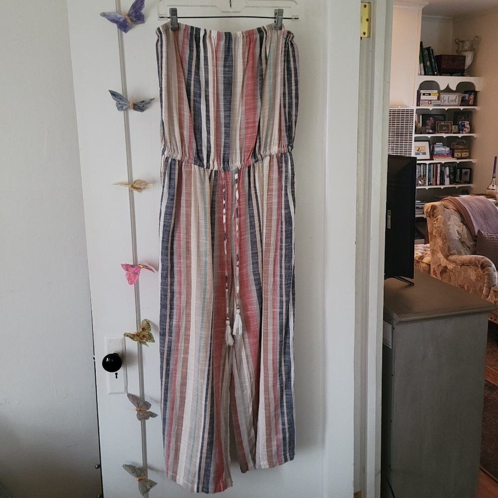 Boho Rainbow Strapless Romper 100% Cotton Jumpsuit Size Large